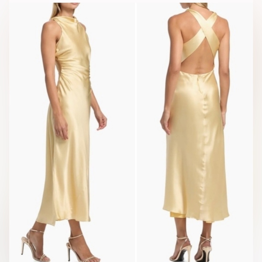 Reformation Casette silk dress in blonde NWT
